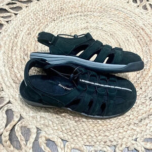 Drew Barefoot Freedom Black Leather Memory Foam Fisherman Sandals NWOT Size 11N